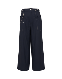 TACTFUL: Wide leg pants in navy with ivory tack stitching