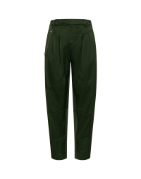 DHOW: Full-cut multi-seam pants in dark green cotton satin