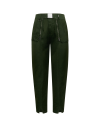 WALK TALL: Slim fit pant in bottle green wool, cotton and viscose satin