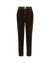 LASH OUT: Tapered pants in brown flocked cotton canvas