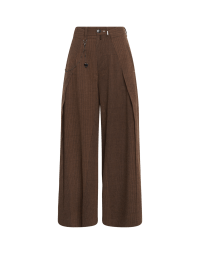 APTITUDE: Pantalone ampio in lana marrone con doppia gessatura nera
