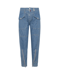 COURAGEOUS: Mid blue cargo-style pants in overdyed denim