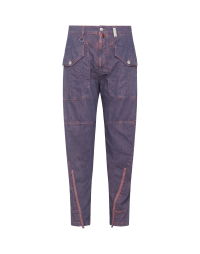 COURAGEOUS: Purple cargo-style pants in overdyed denim