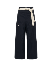 ADVENTURE: Navy wide leg pants with diagonal off-centre zip