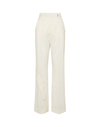 FULL STOP: Ivory straight leg pants with pleated ruffle