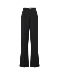 FULL STOP: Black straight leg pants with pleated ruffle