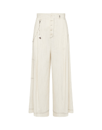LAVISH: Ivory pinstriped pants with button-thru front