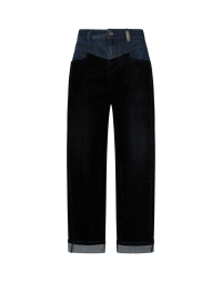 IN AGREEMENT: Straight leg jeans in plain and black flocked denim