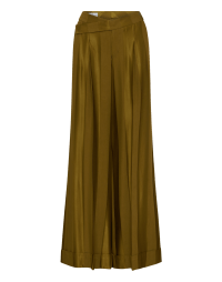 OUTRAGE: Pantaloni ampi color oro a righe con vita a V