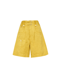 WITTY: Yellow wide leg baggy shorts with double-buckle waist