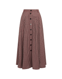 EXCITE: Button-thru front skirt in brick red and ivory wool check
