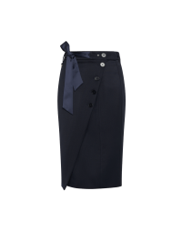 BALANCE: Wrap navy skirt with diagonal button stance