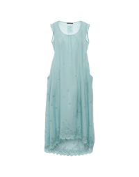 SUN-KISSED: Embroidered dress in mint green ramie