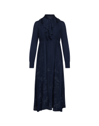 ALCHEMY: Navy cupro dress with ruffle front and laser floral