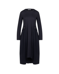 FOUNTAIN: Fitted flared dress in navy wool and wool jersey
