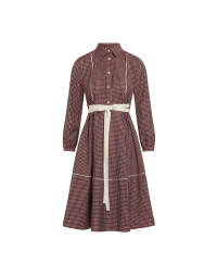 LATTICE: Shirtwaist dress in brick red and ivory wool check