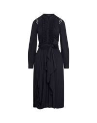 RADIANT: Navy viscose twill dress with lace insets