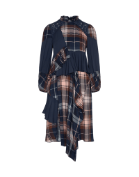ASTONISH: Multi-flounce dress in check and plain navy