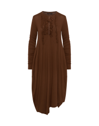 ASTOUND: Brown egg-shape jersey dress with ruffle front