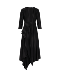 WORTHWHILE: Black full skirted dress in matte and shine self-stripe