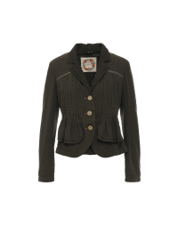 SET-OUT: Dark green jacket with multiple pin-tucks