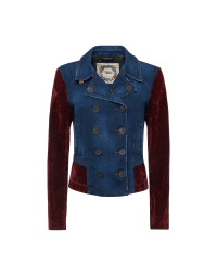 RACONTEUR: Denim and red flock double breasted jacket