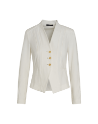 RENOWN:  Short fitted V neck jacket in beige stretch jersey