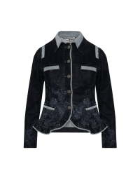 ANNOUNCE: Black flocked denim jacket with laser floral