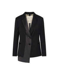 DELIBERATE: Asymmetric jacket in black wool and satin