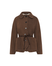 CHEERIO: Softly structured jacket in brown pinstripe