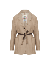 DEDUCE: Unstructured beige jacket with a webbing tie-belt