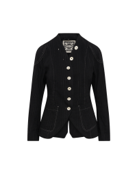 AFFINITY: Pinstriped jacket in black cotton linen
