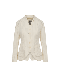 AFFINITY: Collarless jacket in cream cotton linen
