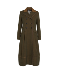 CONNECTION: Long overcoat in ochre and green two-tone twill