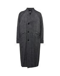 WILLOW: Collarless coat in ivory black herringbone