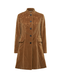 CHEERFUL:  Mandarin collar 3/4 coat in fawn velvet