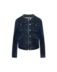 ADAMENT: Collarless denim jacket with a zip front