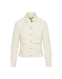 BRAVADO: Double layer jeans-style jacket in ivory cotton velvet