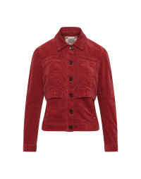 BRAVADO: Double layer jeans-style jacket in red cotton velvet