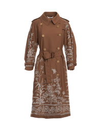DIALECT: Luxury trench coat in light brown wool with floral embroidery