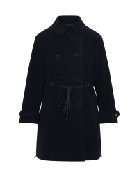 BLUSTERY: Navy A-line trench coat with zip sides