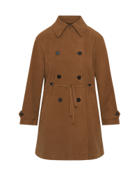 BLUSTERY: Dark fawn A-line trench coat with zip sides