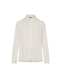 INTERIM: Ivory viscose shirt with macramé lace bib