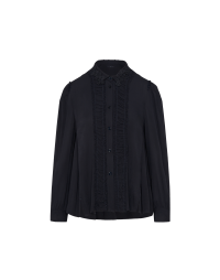 SIDELINE: Navy viscose shirt with lace collar and ruching
