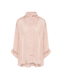 APOLOGY: Pale pink shirt with draped funnel collar