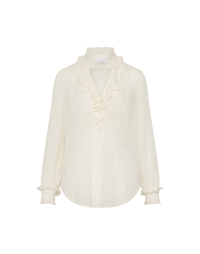 ENTHUSE: Camicia in georgette di seta avorio con balze e pieghe