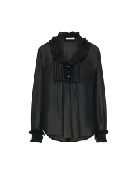 ENTHUSE: Camicia in georgette di seta nera con balze e pieghe