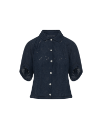 GREET: Camicia in cotone navy con ricamo Paisley
