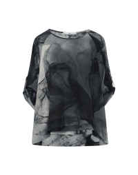 ENLIGHTEN: Black and grey floral top in silk