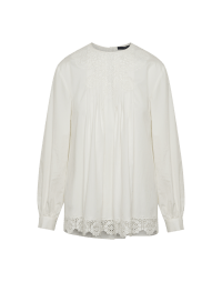 PURITY: Ivory full flared shirt with lace applique and pleats